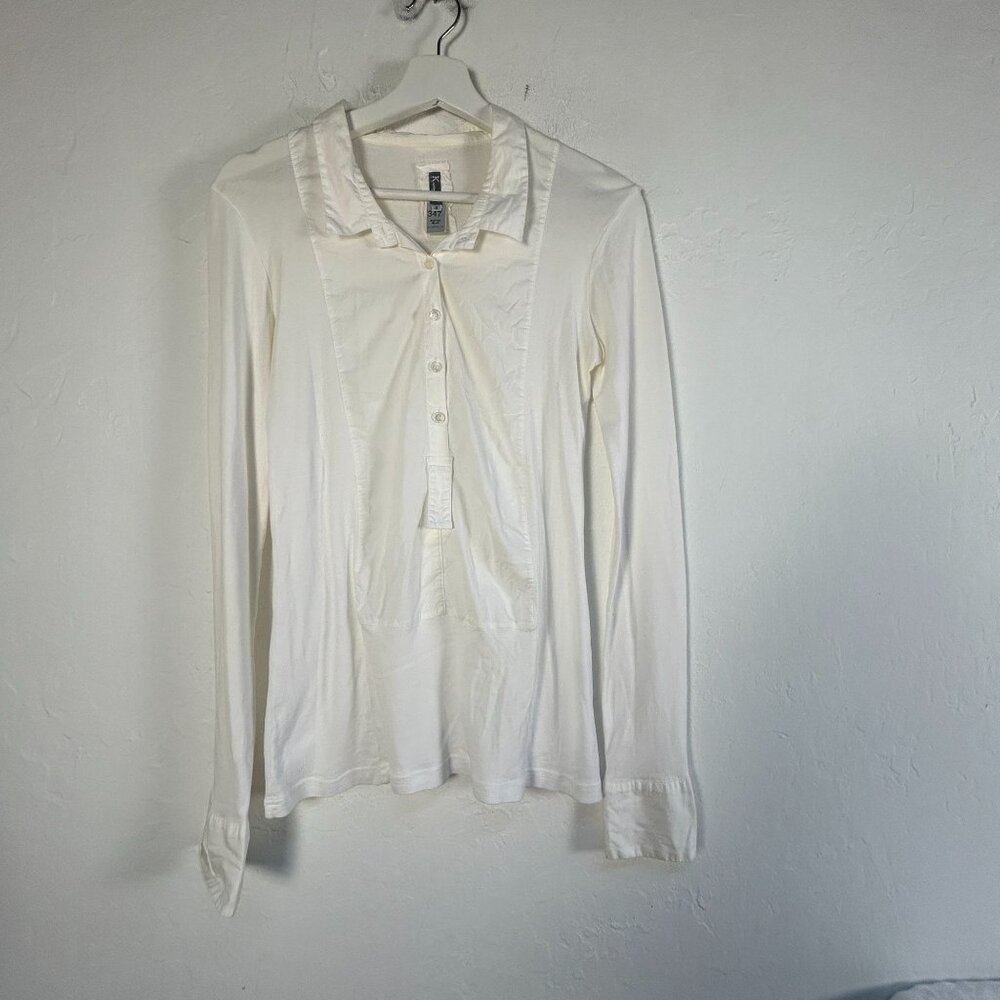 Kristensen Du Nord Womens White Long Sleeve Polo Shirt Size 4 Made in Italy